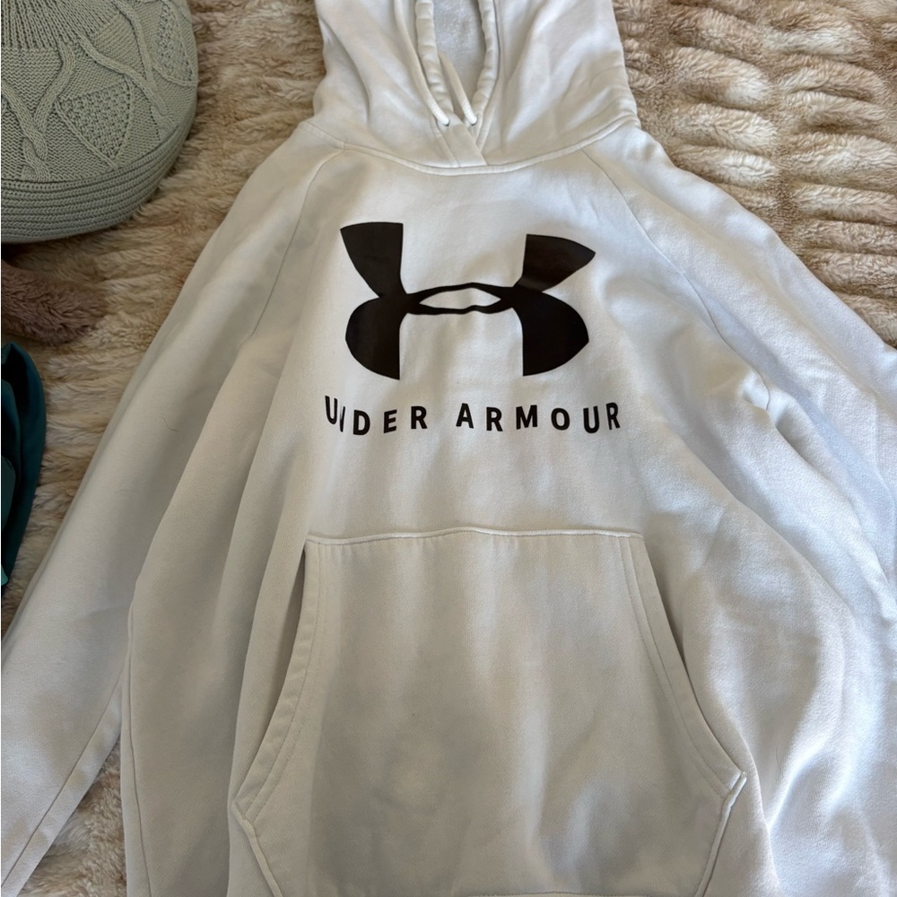 Under Armour White Pullover Hoodie with Black Logo